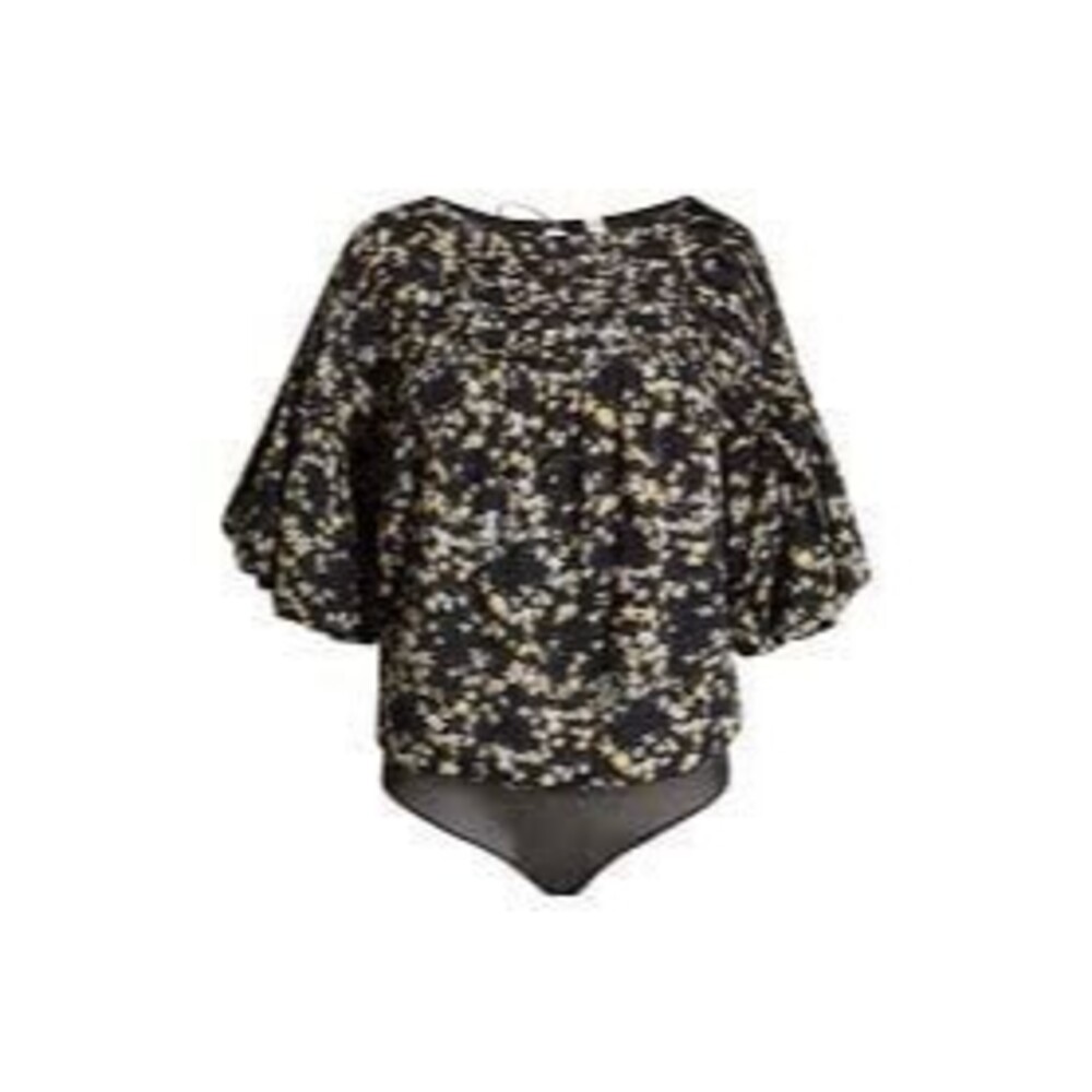 FREE PEOPLE DESSA BODYSUIT PUFF SLEEVE FLORAL BLACK COMBO SIZE S